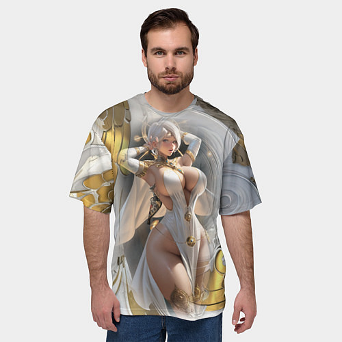 Мужская футболка оверсайз Девушка с аппетитными формами в золотом / 3D-принт – фото 3