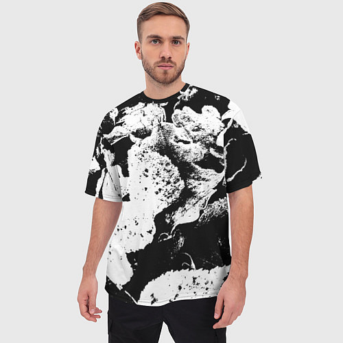 Мужская футболка оверсайз Листья черно-белое / 3D-принт – фото 3