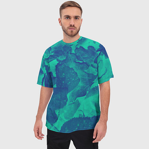 Мужская футболка оверсайз Листья сине-зелёный / 3D-принт – фото 3