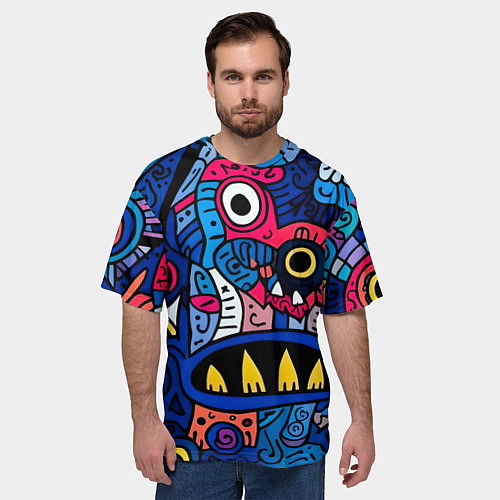 Мужская футболка оверсайз Монстры в синем и розовом - нейросеть / 3D-принт – фото 3