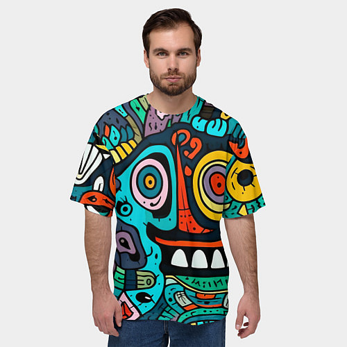 Мужская футболка оверсайз Монстры в голубом и оранжевом - нейросеть / 3D-принт – фото 3