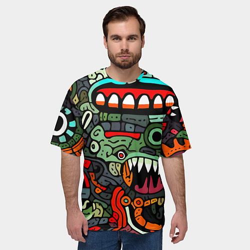 Мужская футболка оверсайз Монстры в зеленом и оранжевом - нейросеть / 3D-принт – фото 3
