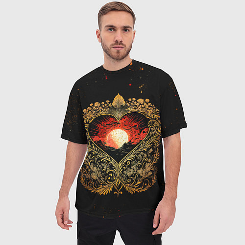 Мужская футболка оверсайз Закат в сердце - нейросеть / 3D-принт – фото 3