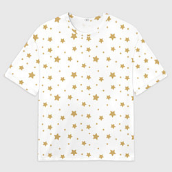 Футболка оверсайз мужская Бежевые звездочки на белом фоне, цвет: 3D-принт