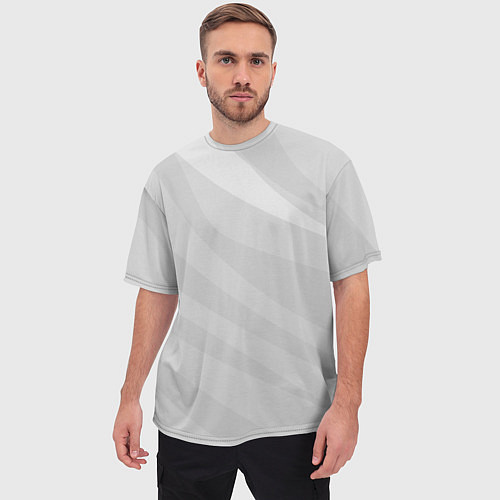 Мужская футболка оверсайз Светлый серый плавные полосы / 3D-принт – фото 3