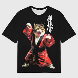 Футболка оверсайз мужская Кот каратист: черный пояс, цвет: 3D-принт