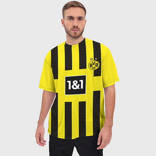 Мужская футболка оверсайз ФК Боруссия Дортмунд форма 2223 домашняя / 3D-принт – фото 3
