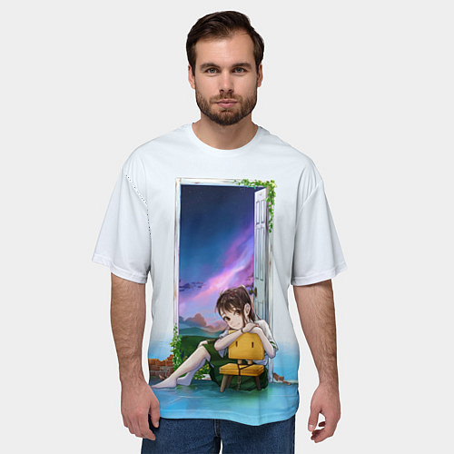 Мужская футболка оверсайз Судзумэ закрывающая двери / 3D-принт – фото 3