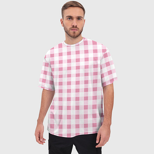 Мужская футболка оверсайз Барби-розовый: клетка / 3D-принт – фото 3