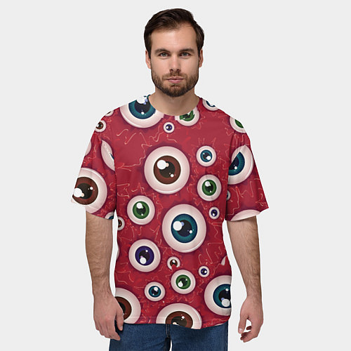 Мужская футболка оверсайз Множество жутких глаз / 3D-принт – фото 3