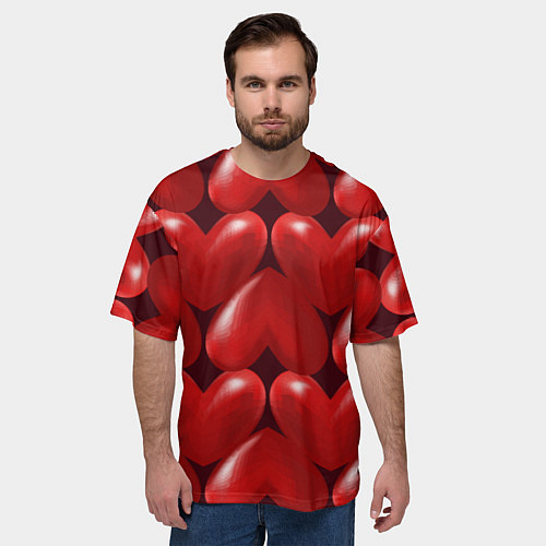 Мужская футболка оверсайз Red hearts / 3D-принт – фото 3