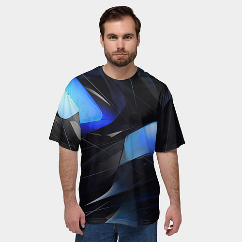 Мужская футболка оверсайз Black blue elements / 3D-принт – фото 3