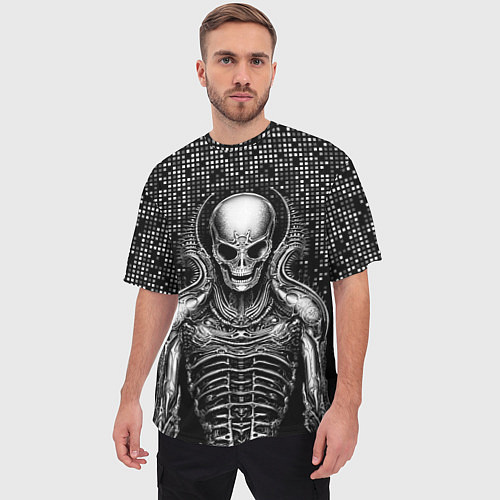 Мужская футболка оверсайз Скелет пришельца / 3D-принт – фото 3