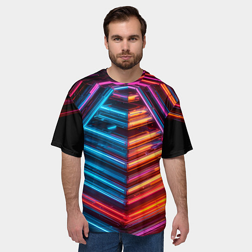 Мужская футболка оверсайз Неоновые трубы / 3D-принт – фото 3