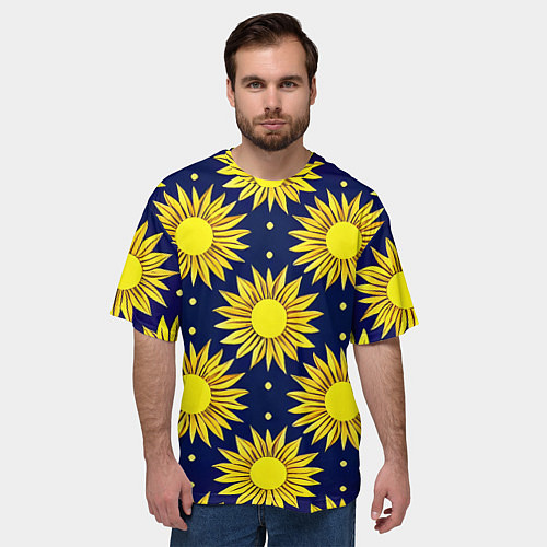 Мужская футболка оверсайз Солнечный паттерн / 3D-принт – фото 3
