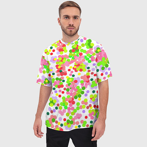 Мужская футболка оверсайз Разноцветное конфетти на белом / 3D-принт – фото 3