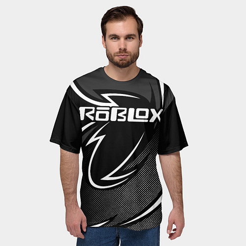 Мужская футболка оверсайз Роблокс - белая линия / 3D-принт – фото 3