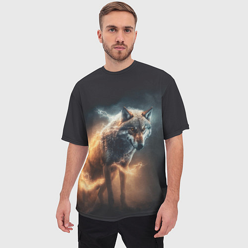 Мужская футболка оверсайз Стихия волка / 3D-принт – фото 3