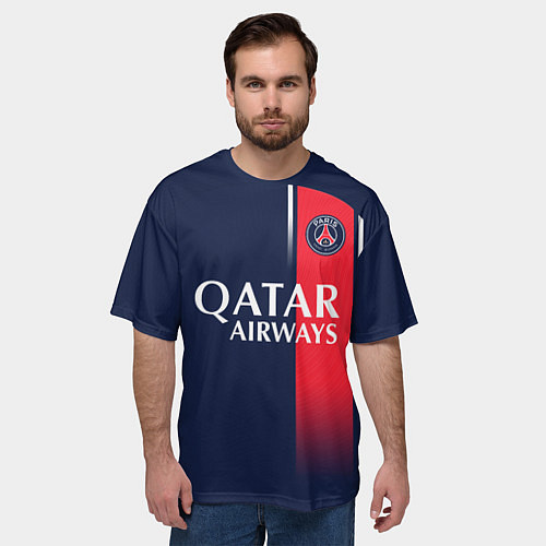 Мужская футболка оверсайз Килиан Мбаппе форма ПСЖ 2324 домашняя / 3D-принт – фото 3
