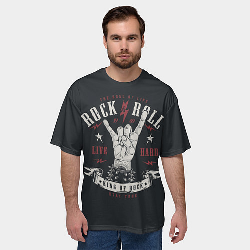 Мужская футболка оверсайз Rock and roll - жест козы / 3D-принт – фото 3