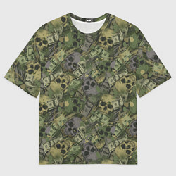 Мужская футболка оверсайз Камуфляж с черепами и долларами