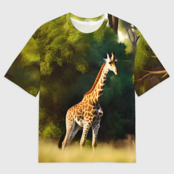 Футболка оверсайз мужская Жираф на фоне деревьев, цвет: 3D-принт