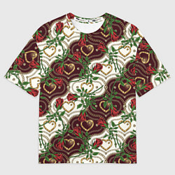 Футболка оверсайз мужская Романтика - сердечки и розы, цвет: 3D-принт