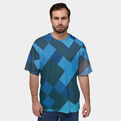 Футболка оверсайз мужская Синий прямоугольный паттерн, цвет: 3D-принт — фото 2