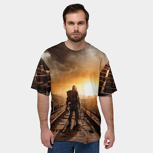 Мужская футболка оверсайз Жёлтое солнце Метро / 3D-принт – фото 3