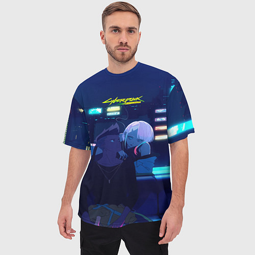 Мужская футболка оверсайз Cyberpunk: Edgerunners Дэвид и Люси / 3D-принт – фото 3