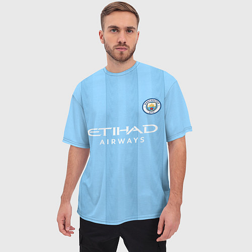 Мужская футболка оверсайз Эрлинг Холанд Манчестер Сити форма 2324 домашняя / 3D-принт – фото 3