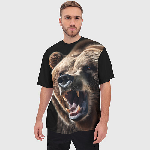 Мужская футболка оверсайз Бурый медведь рычит / 3D-принт – фото 3