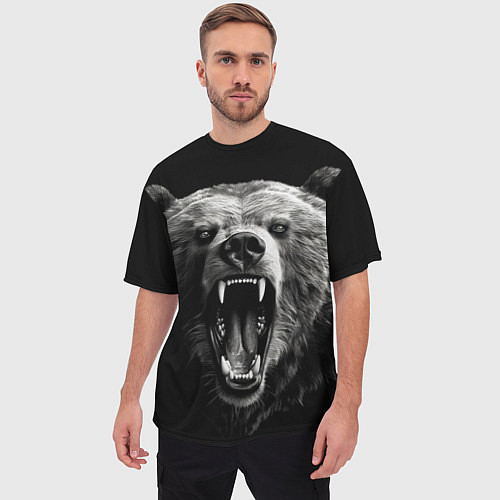 Мужская футболка оверсайз Агрессивный таежный медведь / 3D-принт – фото 3