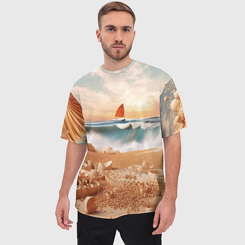 Мужская футболка оверсайз Парусник в море / 3D-принт – фото 3