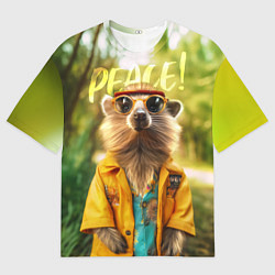 Футболка оверсайз мужская Peace - хиппи квокка короткохвостый кенгуру, цвет: 3D-принт