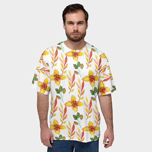 Мужская футболка оверсайз Поляна цветов / 3D-принт – фото 3