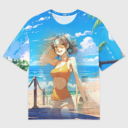 Футболка оверсайз мужская Девушка на пляже аниме, цвет: 3D-принт