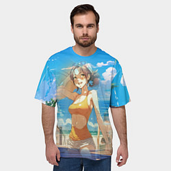 Футболка оверсайз мужская Девушка на пляже аниме, цвет: 3D-принт — фото 2