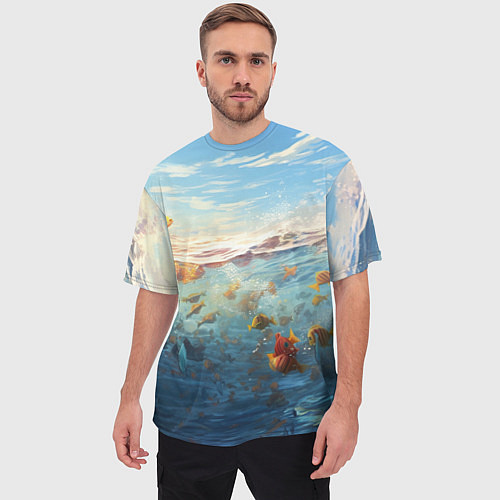 Мужская футболка оверсайз Рыбки выплескиваются из воды / 3D-принт – фото 3