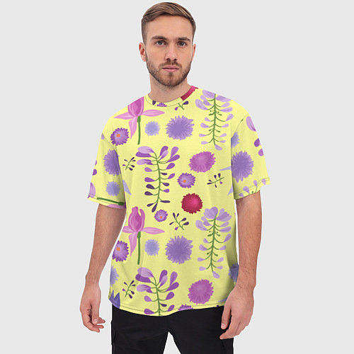Мужская футболка оверсайз Фиолетовый цветник / 3D-принт – фото 3