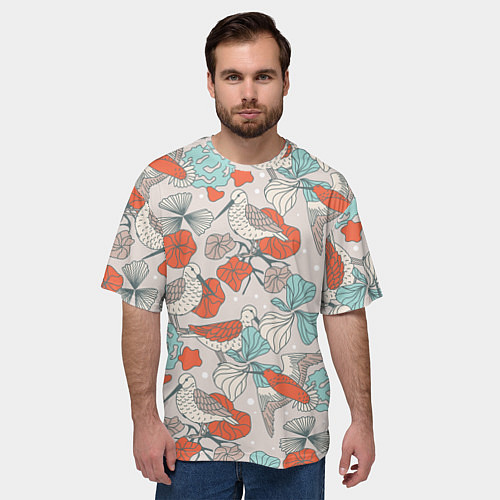 Мужская футболка оверсайз Птички и маки / 3D-принт – фото 3