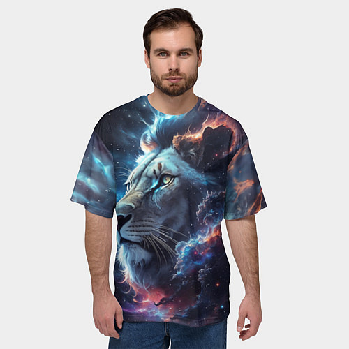 Мужская футболка оверсайз Galactic lion / 3D-принт – фото 3