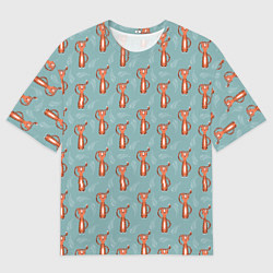 Мужская футболка оверсайз Тигр на голубом фоне