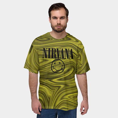 Мужская футболка оверсайз Nirvana лого абстракция / 3D-принт – фото 3