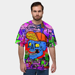 Футболка оверсайз мужская Humble minds - skull - graffiti, цвет: 3D-принт — фото 2