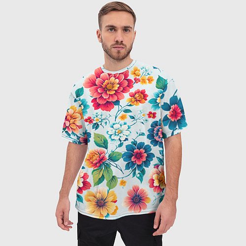 Мужская футболка оверсайз Цветочный узор красивый / 3D-принт – фото 3