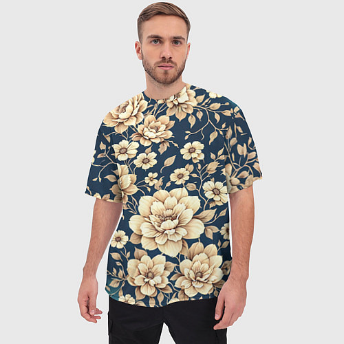 Мужская футболка оверсайз Золотые цветы узор / 3D-принт – фото 3
