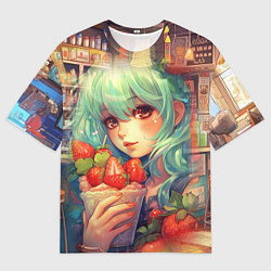 Футболка оверсайз мужская Девушка с клубничным мороженым, цвет: 3D-принт