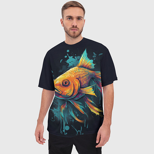 Мужская футболка оверсайз Золотая рыбка: арт нейросети / 3D-принт – фото 3