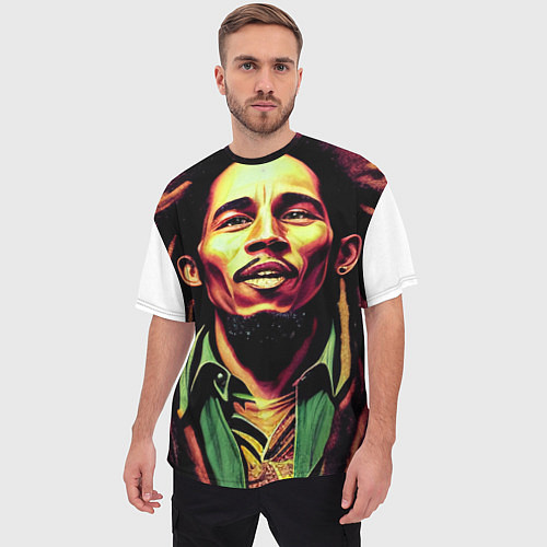 Мужская футболка оверсайз Digital Art Bob Marley in the field / 3D-принт – фото 3